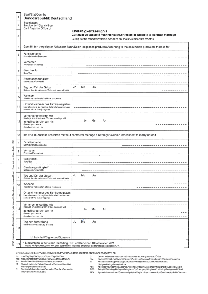 Ehefähigkeitszeugnis